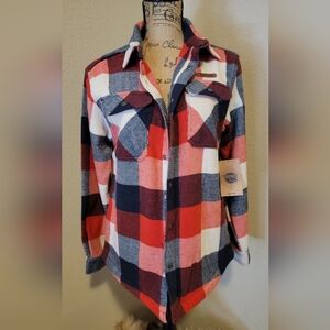 Men's Red Navy & White Plaid Shirt Jacket - TEXAS